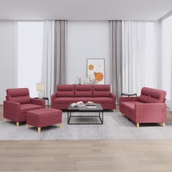 vidaXL 4-tlg. Sofagarnitur mit Kissen Weinrot Stoff