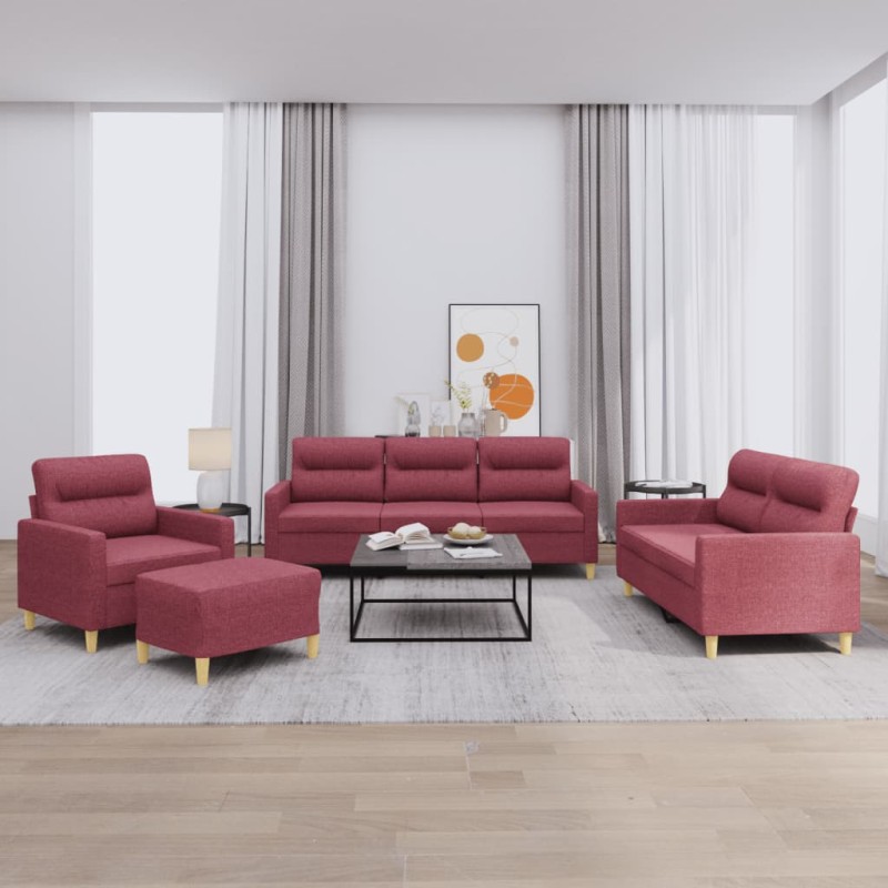 vidaXL 4-tlg. Sofagarnitur mit Kissen Weinrot Stoff vidaXL 4-tlg. Sofagarnitur mit Kissen Weinrot Stoff