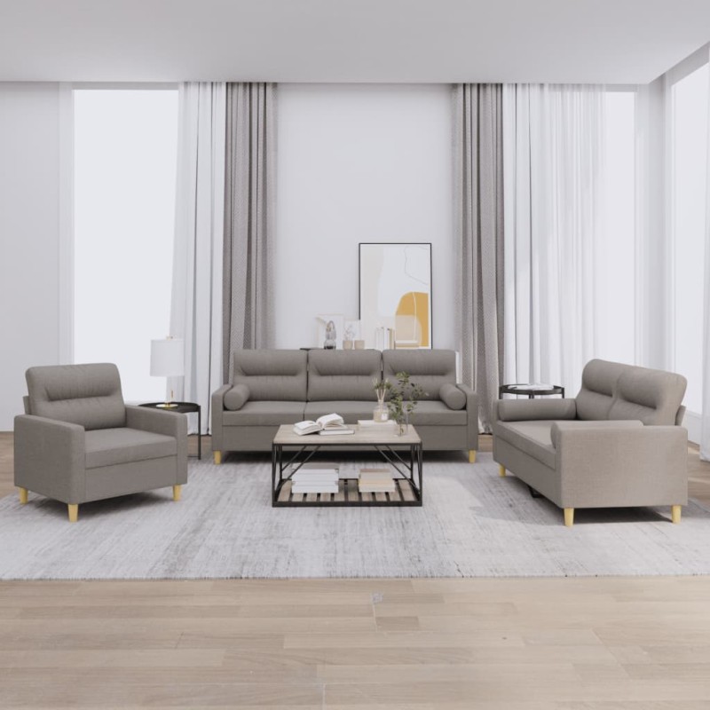 vidaXL 3-tlg. Sofagarnitur mit Kissen Taupe Stoff vidaXL 3-tlg. Sofagarnitur mit Kissen Taupe Stoff