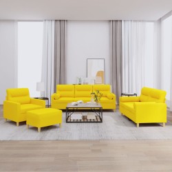 vidaXL 4-tlg. Sofagarnitur mit Kissen Hellgelb Stoff