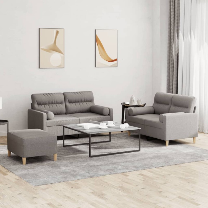 vidaXL 3-tlg. Sofagarnitur mit Kissen Taupe Stoff vidaXL 3-tlg. Sofagarnitur mit Kissen Taupe Stoff