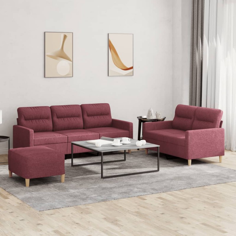 vidaXL 3-tlg. Sofagarnitur mit Kissen Weinrot Stoff vidaXL 3-tlg. Sofagarnitur mit Kissen Weinrot Stoff