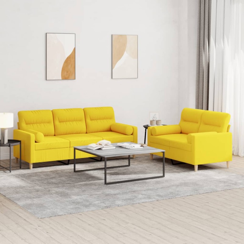 vidaXL 2-tlg. Sofagarnitur mit Kissen Hellgelb Stoff vidaXL 2-tlg. Sofagarnitur mit Kissen Hellgelb Stoff