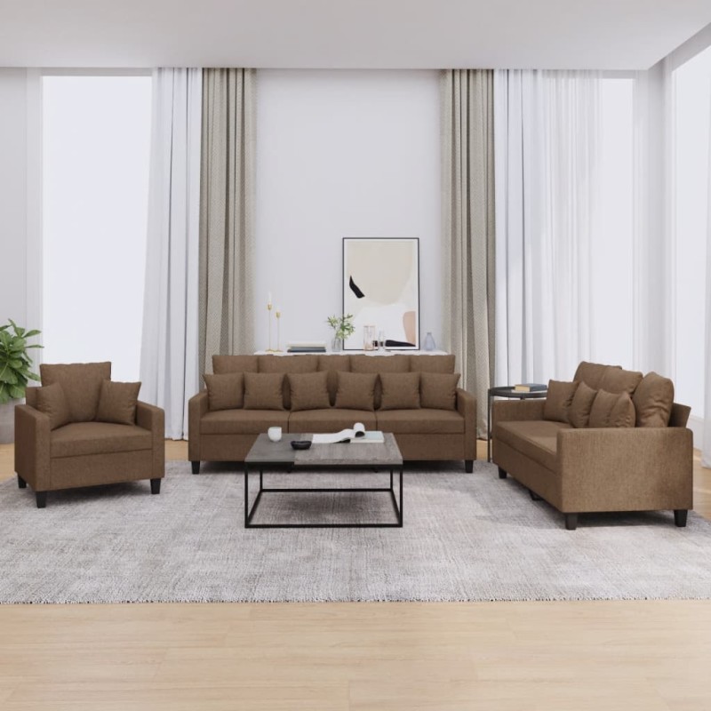 vidaXL 3-tlg. Sofagarnitur mit Kissen Braun Stoff vidaXL 3-tlg. Sofagarnitur mit Kissen Braun Stoff