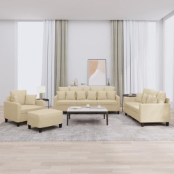 vidaXL 4-tlg. Sofagarnitur mit Kissen Creme Stoff
