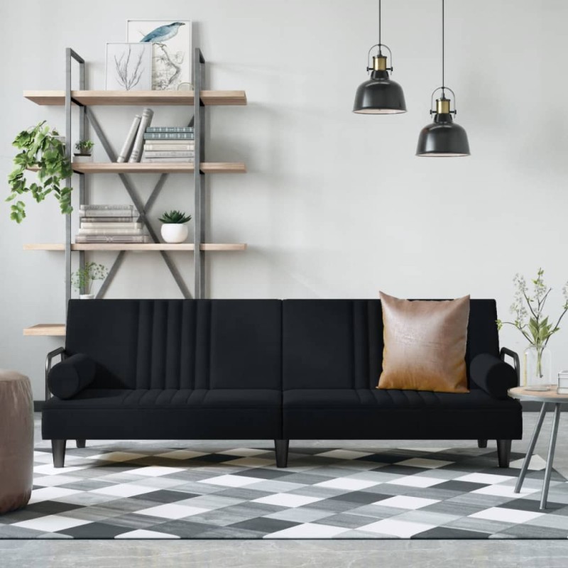 Schlafsofa mit Armlehnen Schwarz Samt Schlafsofa mit Armlehnen Schwarz Samt