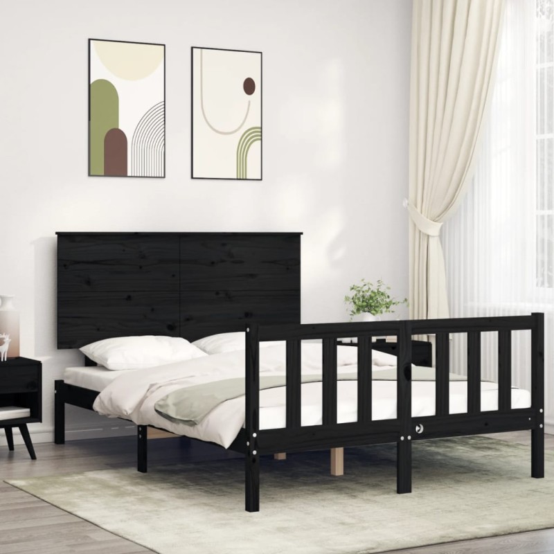 vidaXL Massivholzbett mit Kopfteil Schwarz 140x190 cm vidaXL Massivholzbett mit Kopfteil Schwarz 140x190 cm
