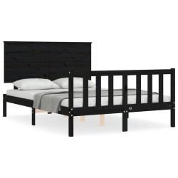 vidaXL Massivholzbett mit Kopfteil Schwarz 140x190 cm