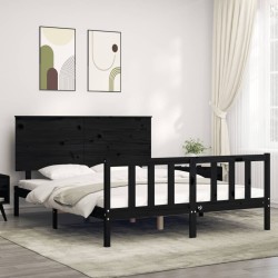 vidaXL Massivholzbett mit Kopfteil Schwarz 160x200 cm
