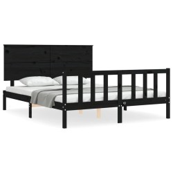 vidaXL Massivholzbett mit Kopfteil Schwarz 160x200 cm