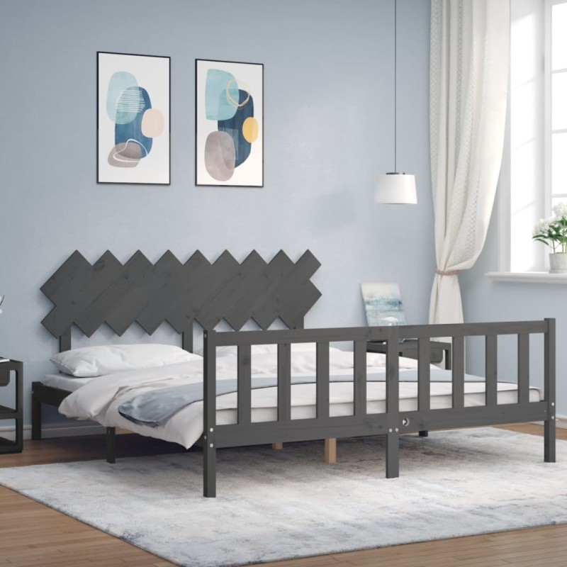 vidaXL Massivholzbett mit Kopfteil Grau vidaXL Massivholzbett mit Kopfteil Grau