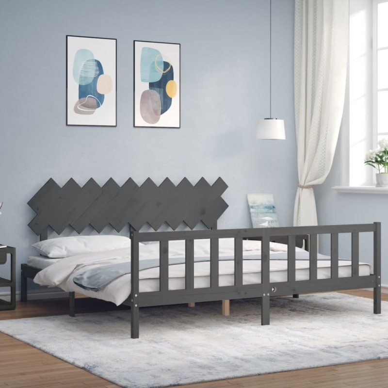 vidaXL Massivholzbett mit Kopfteil Grau 200x200 cm vidaXL Massivholzbett mit Kopfteil Grau 200x200 cm