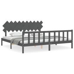 vidaXL Massivholzbett mit Kopfteil Grau 200x200 cm
