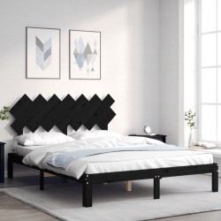 vidaXL Massivholzbett mit Kopfteil Schwarz 140x200 cm