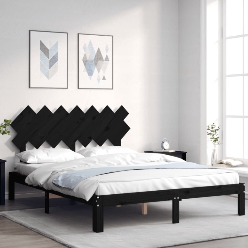 vidaXL Massivholzbett mit Kopfteil Schwarz 140x200 cm vidaXL Massivholzbett mit Kopfteil Schwarz 140x200 cm