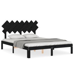vidaXL Massivholzbett mit Kopfteil Schwarz 140x200 cm