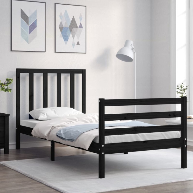 vidaXL Massivholzbett mit Kopfteil Schwarz 100x200 cm vidaXL Massivholzbett mit Kopfteil Schwarz 100x200 cm