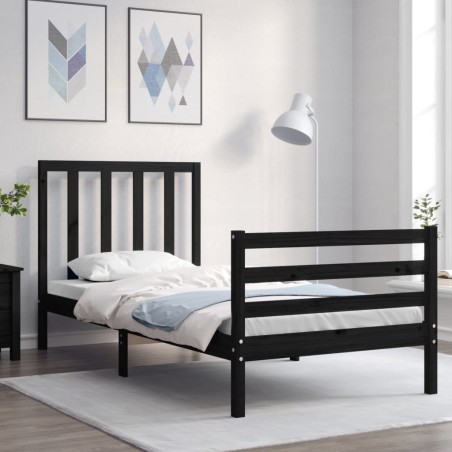 vidaXL Massivholzbett mit Kopfteil Schwarz 100x200 cm