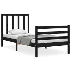 vidaXL Massivholzbett mit Kopfteil Schwarz 100x200 cm