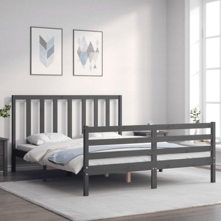 vidaXL Massivholzbett mit Kopfteil Grau 160x200 cm
