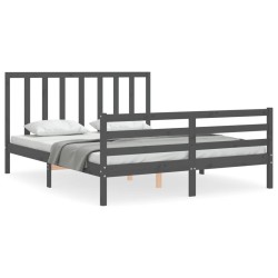 vidaXL Massivholzbett mit Kopfteil Grau 160x200 cm