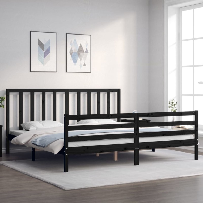 vidaXL Massivholzbett mit Kopfteil Schwarz 200x200 cm vidaXL Massivholzbett mit Kopfteil Schwarz 200x200 cm