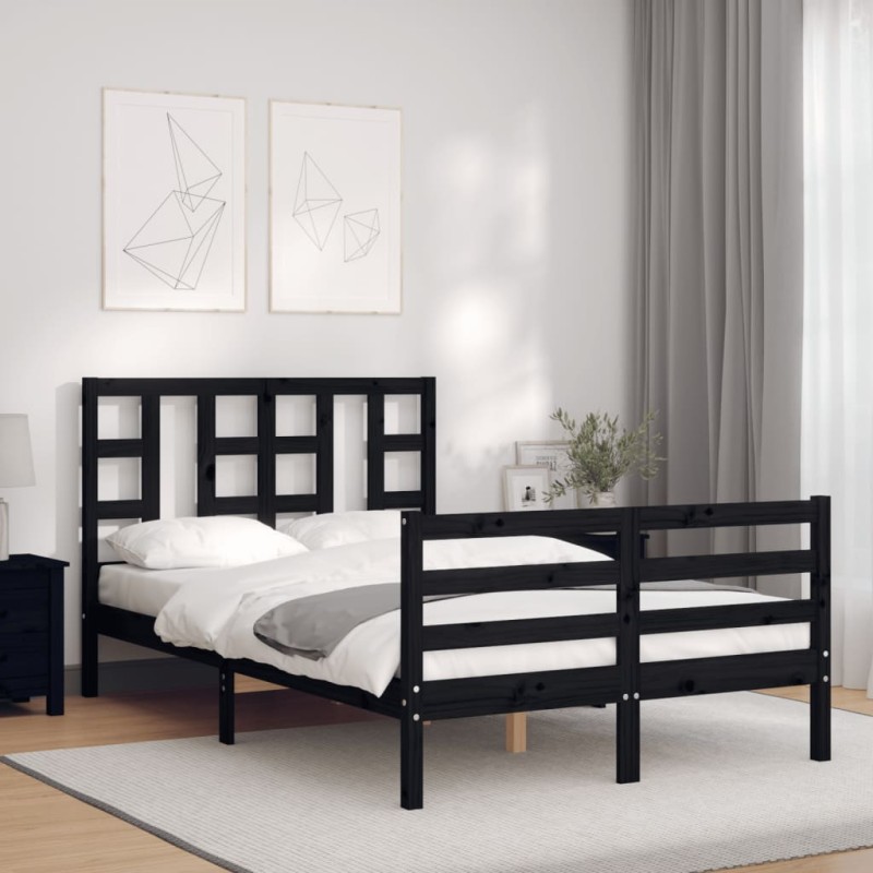 vidaXL Massivholzbett mit Kopfteil Schwarz vidaXL Massivholzbett mit Kopfteil Schwarz