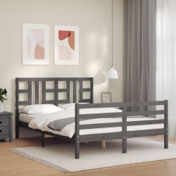 vidaXL Massivholzbett mit Kopfteil Grau 160x200 cm