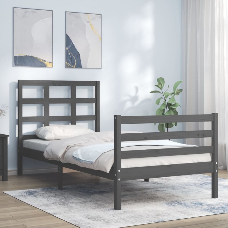 vidaXL Massivholzbett mit Kopfteil Grau 90x200 cm vidaXL Massivholzbett mit Kopfteil Grau 90x200 cm