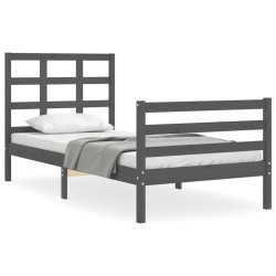 vidaXL Massivholzbett mit Kopfteil Grau 90x200 cm