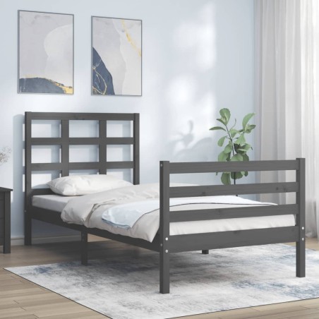 vidaXL Massivholzbett mit Kopfteil Grau 100x200 cm