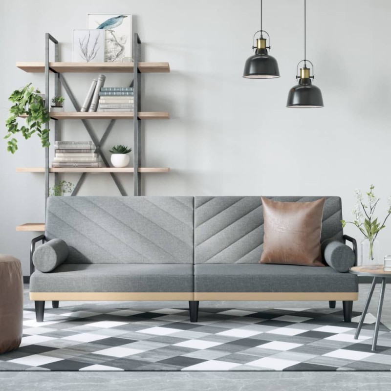 Schlafsofa mit Armlehnen Hellgrau Stoff Schlafsofa mit Armlehnen Hellgrau Stoff