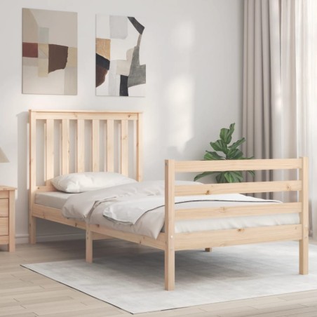 vidaXL Massivholzbett mit Kopfteil 90x200 cm