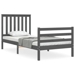 vidaXL Massivholzbett mit Kopfteil Grau 90x200 cm