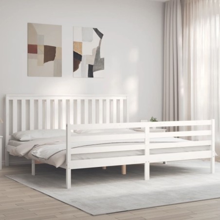 vidaXL Massivholzbett mit Kopfteil Weiß 200x200 cm