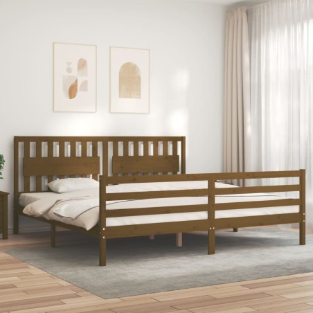 vidaXL Massivholzbett mit Kopfteil Honigbraun 200x200 cm