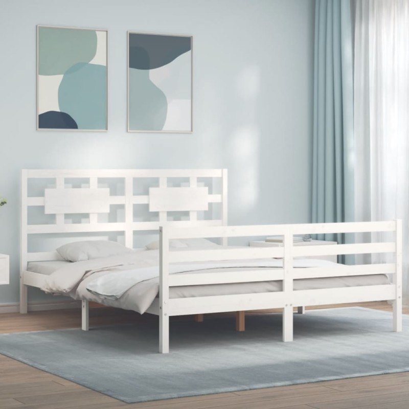 vidaXL Massivholzbett mit Kopfteil Weiß vidaXL Massivholzbett mit Kopfteil Weiß