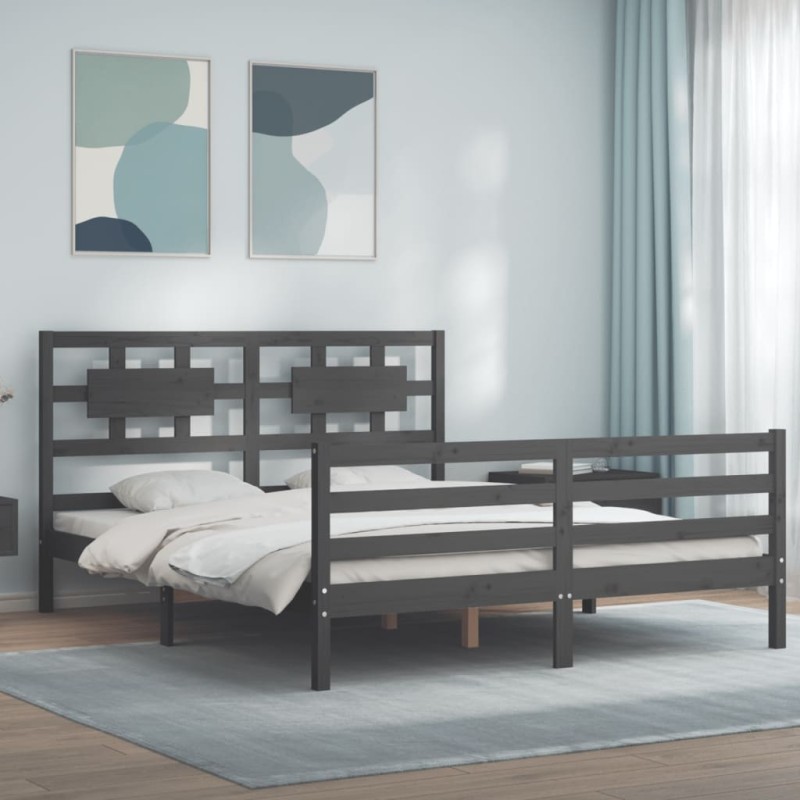 vidaXL Massivholzbett mit Kopfteil Grau 160x200 cm vidaXL Massivholzbett mit Kopfteil Grau 160x200 cm