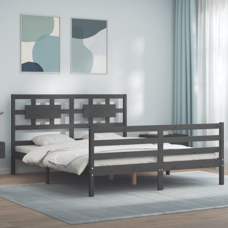 vidaXL Massivholzbett mit Kopfteil Grau 160x200 cm