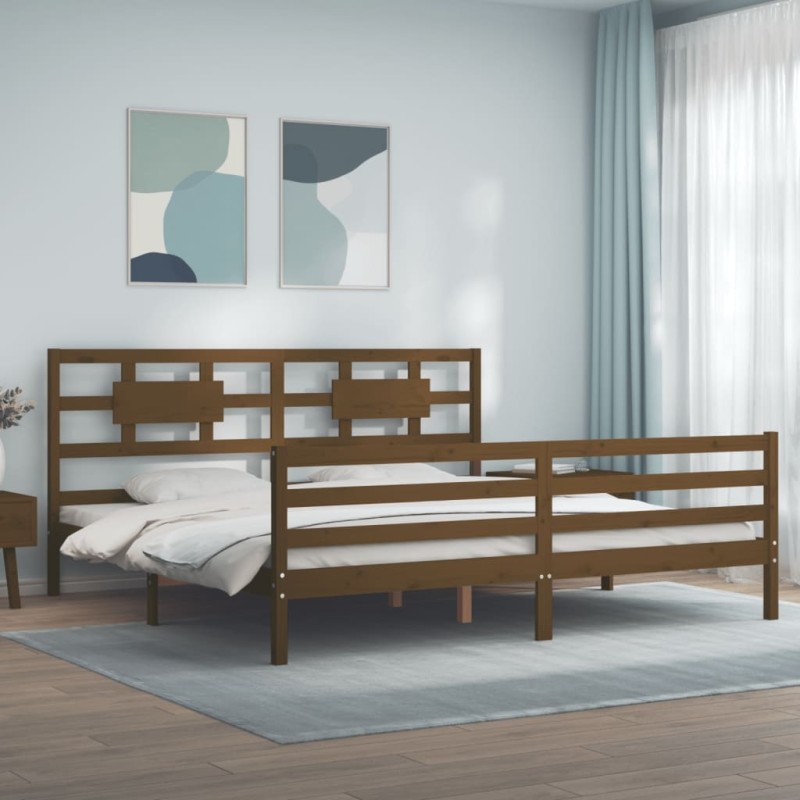 vidaXL Massivholzbett mit Kopfteil Honigbraun 200x200 cm vidaXL Massivholzbett mit Kopfteil Honigbraun 200x200 cm