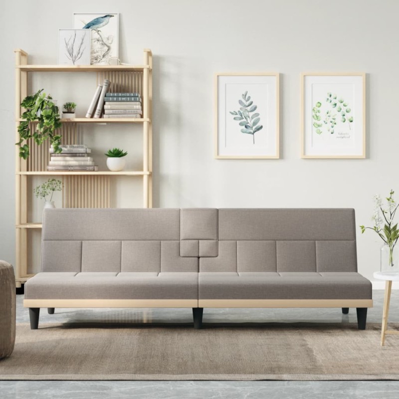 Schlafsofa mit Getränkehaltern Taupe Stoff Schlafsofa mit Getränkehaltern Taupe Stoff