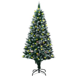 vidaXL Künstlicher Weihnachtsbaum Beschneit LEDs & Zapfen 150 cm