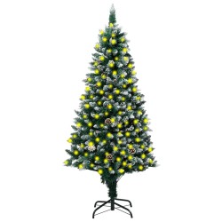 vidaXL Künstlicher Weihnachtsbaum Beschneit LEDs & Zapfen 210 cm