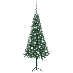 vidaXL Künstlicher Eck-Weihnachtsbaum LEDs & Kugeln Grün 120 cm PVC