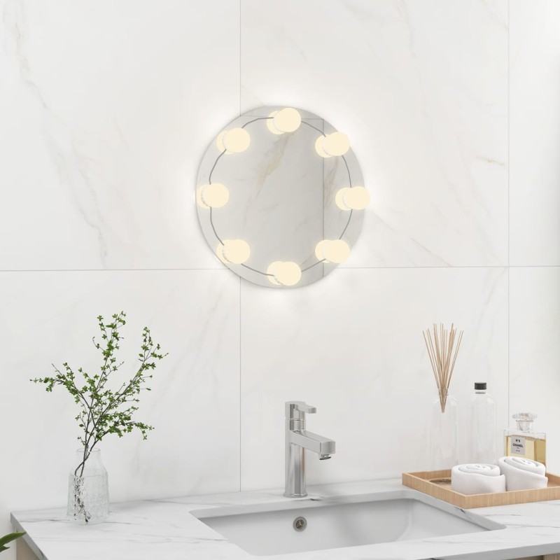 vidaXL Wandspiegel ohne Rahmen mit LED-Beleuchtung Rund Glas vidaXL Wandspiegel ohne Rahmen mit LED-Beleuchtung Rund Glas