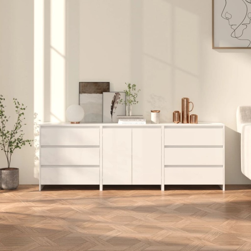 vidaXL 3-tlg. Sideboard Hochglanz-Weiß Holzwerkstoff vidaXL 3-tlg. Sideboard Hochglanz-Weiß Holzwerkstoff
