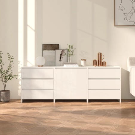 vidaXL 3-tlg. Sideboard Hochglanz-Weiß Holzwerkstoff