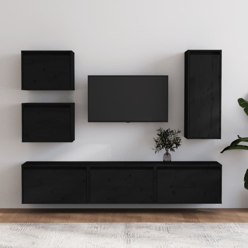 vidaXL TV-Schränke 6 Stk. Schwarz Massivholz Kiefer vidaXL TV-Schränke 6 Stk. Schwarz Massivholz Kiefer