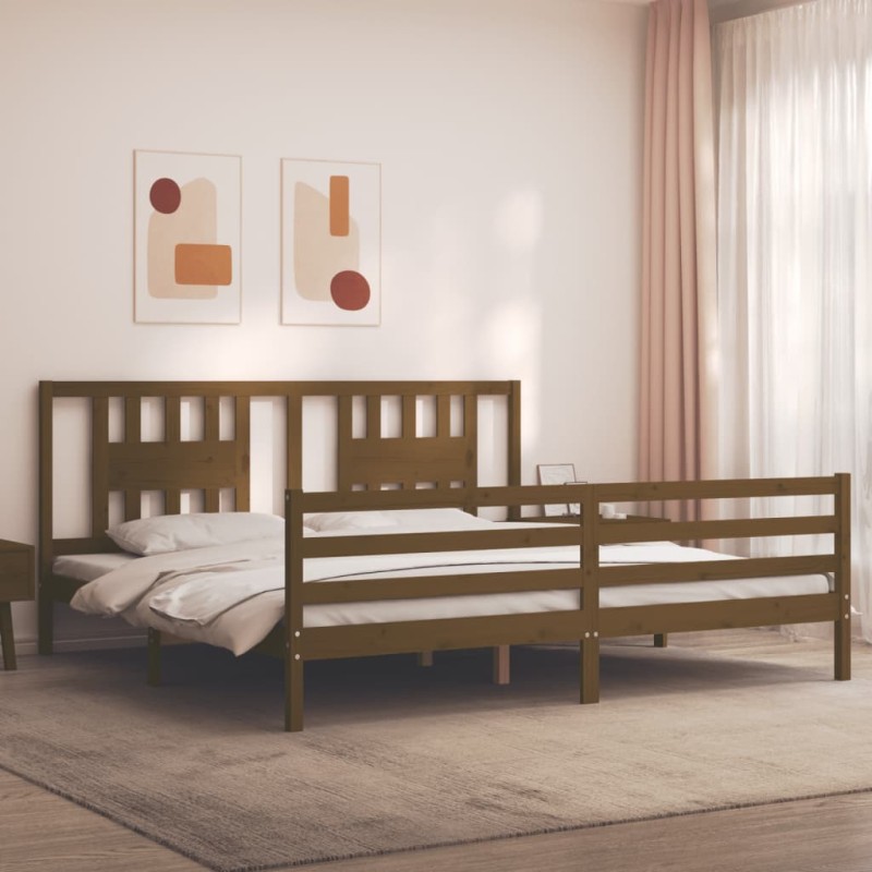vidaXL Massivholzbett mit Kopfteil Honigbraun 200x200 cm vidaXL Massivholzbett mit Kopfteil Honigbraun 200x200 cm