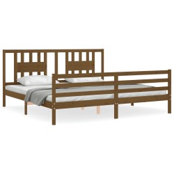vidaXL Massivholzbett mit Kopfteil Honigbraun 200x200 cm